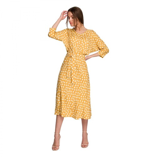 Style, Sukienka w groszki z kimonowymi rękawami Żółty, female, 259.00PLN
