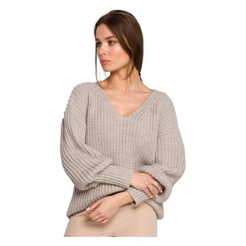 Style, Sweter w serek ze ściągaczami Beżowy, female, 175.00PLN