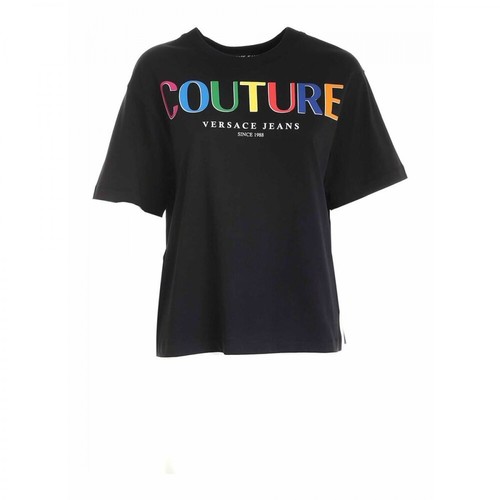 Versace Jeans Couture, color logo t-shirt Czarny, female, 676.00PLN