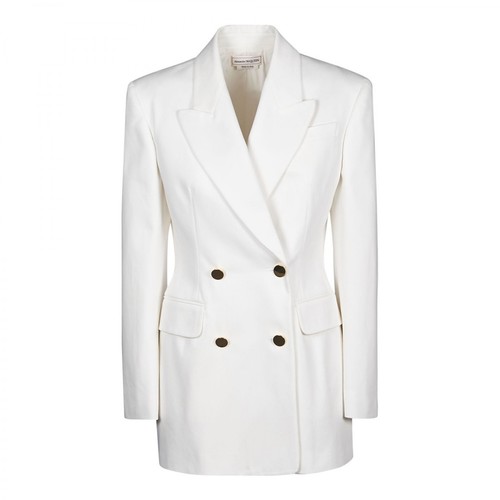 Alexander McQueen, Double Breasted Cotton Gabardine Jacket Biały, female, 8163.00PLN