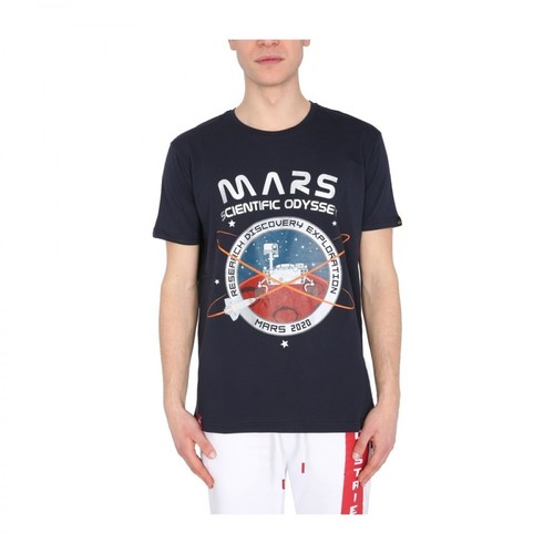 Alpha Industries, Mission TO Mars T-Shirt Niebieski, male, 144.00PLN