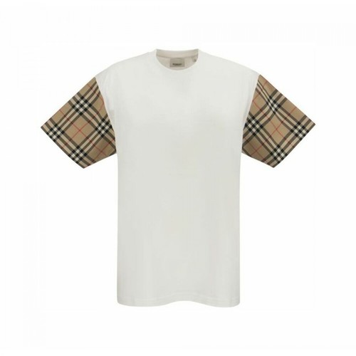 Burberry, Carrich - Oversized cotton T-shirt with Vintage check sleeves Biały, male, 2007.00PLN
