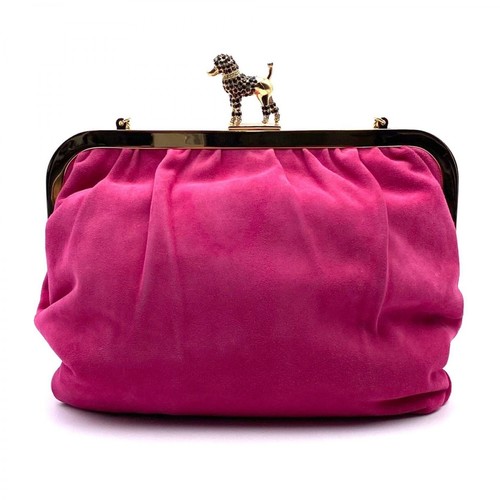 Dolce & Gabbana, Shoulder bag in suede with crystal encrusted Poodle dog clasp Różowy, female, 5240.00PLN