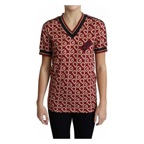 Dolce & Gabbana, V-neck T-shirt Czerwony, female, 1483.22PLN