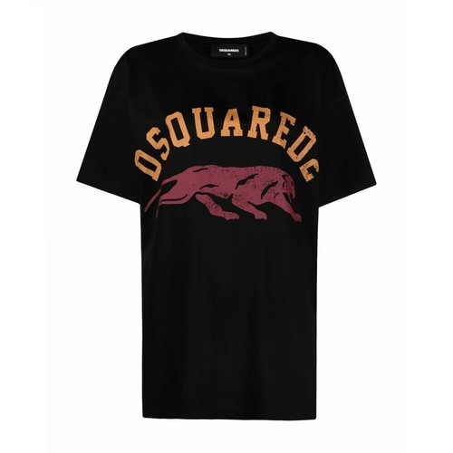 Dsquared2, Jaguar-Print Oversized T-Shirt Czarny, female, 671.00PLN
