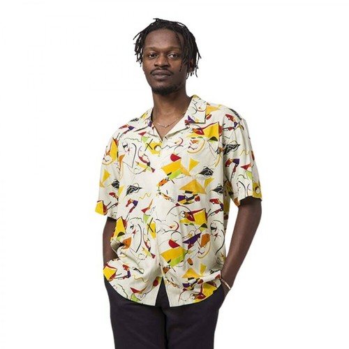 HUF, Koszula męska HUF x Miles Davis Self-Portial Rayon Woven Top Bu00160 Cream S Żółty, male, 573.85PLN