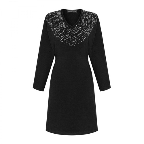 Kostes, Sukienka dresowa z metalowymi dżetami Czarny, female, 307.20PLN