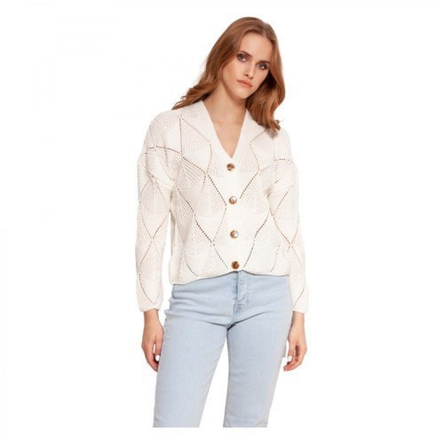Lanti, Ażurowy sweter na guziki Biały, female, 215.60PLN