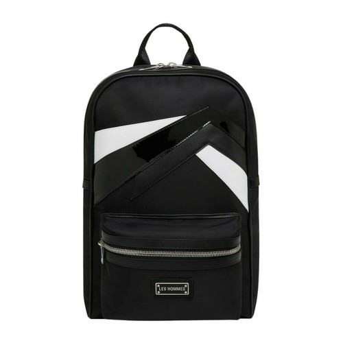 Les Hommes, Leather Backpack With Graphic Inserts Czarny, male, 1777.02PLN