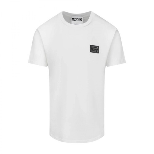 Moschino, t-shirt en jersey avec étiquette métallique Biały, male, 331.00PLN