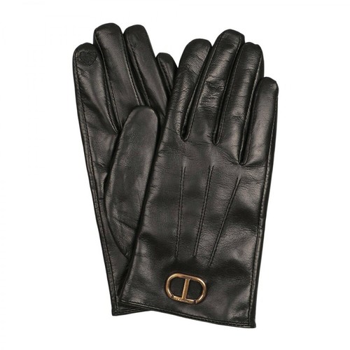 Twinset, Leather Gloves Czarny, female, 401.60PLN
