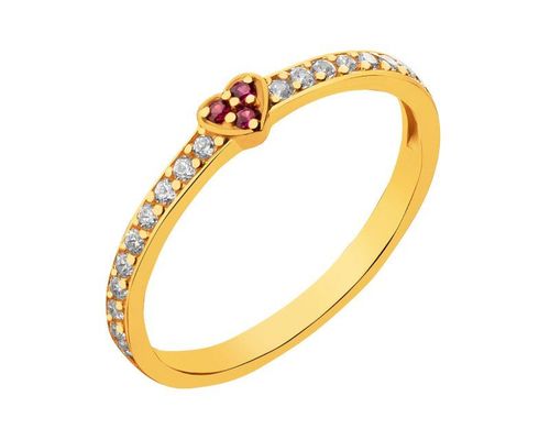 Złoty pierścionek z rubinami syntetycznymi i cyrkoniami - serce 469.00PLN