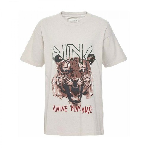 Anine Bing, Tiger T-shirt Beżowy, female, 452.00PLN