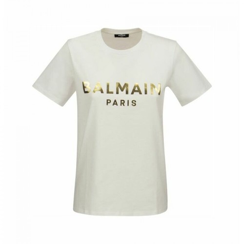 Balmain, Balmain Logo Printed Crewneck T-Shirt Biały, female, 1366.00PLN