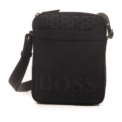 Boss, Hegon Shoulder bag in logo-textile Czarny, male, 475.00PLN