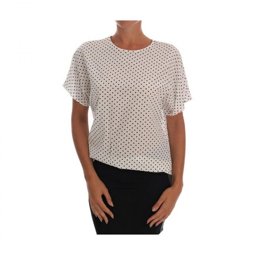 Dolce & Gabbana, Dotted Silk T-shirt Top Biały, female, 1329.78PLN