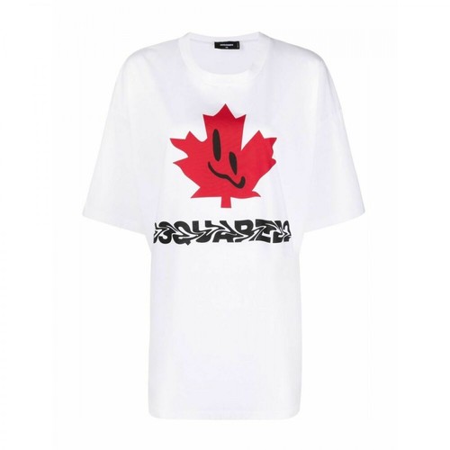 Dsquared2, Abstract Logo-Print T-Shirt Biały, female, 1004.00PLN