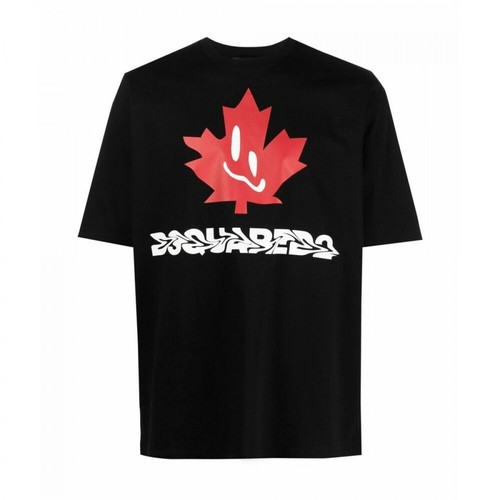 Dsquared2, Canadian Leaf Print T-shirt Czarny, male, 1004.00PLN