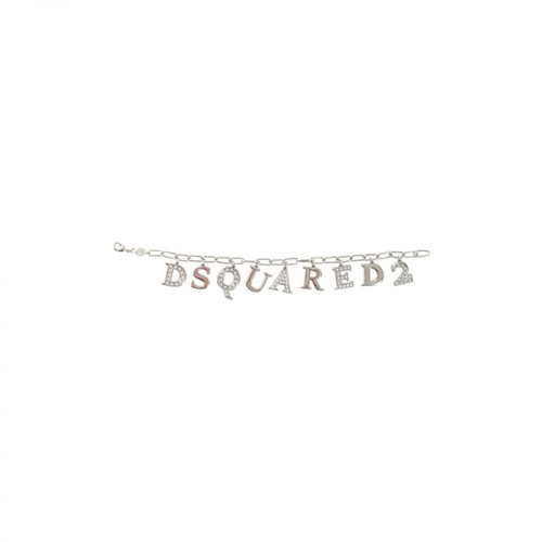 Dsquared2, Crystal-embellished logo charm bracelet Szary, female, 1140.00PLN
