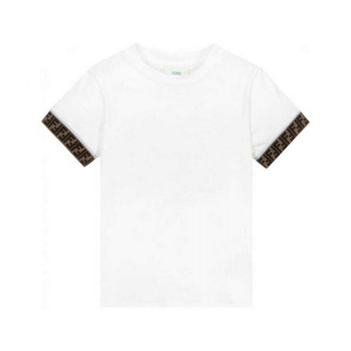 Fendi, Cuff Logo T-shirt Biały, male, 1095.00PLN