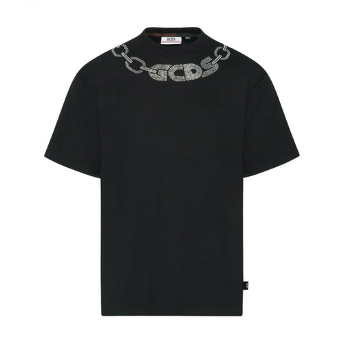 Gcds, T-shirt in cotone con grafica logo Roundy - M021521-02 Czarny, male, 837.00PLN