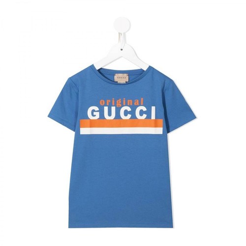 Gucci, T-Shirt mm giro stampa Niebieski, male, 684.00PLN