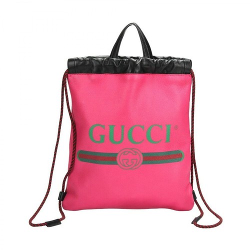 Gucci Vintage, pre-owned Logo Drawstring Leather Backpack 523586 Różowy, female, 4374.00PLN
