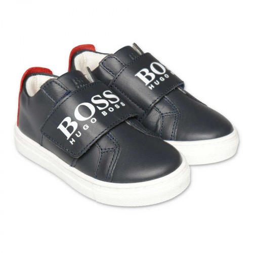 Hugo Boss, Leather sneakers with velcro Czarny, male, 470.00PLN