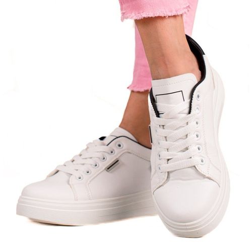 Ideal Shoes Białe Sneakersy Z Eko Skóry czarne 81.91PLN