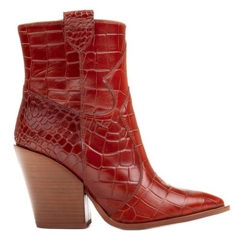Marco Shoes Botki damskie kowbojki z naturalnej skóry z tłoczeniem brązowe 429.00PLN