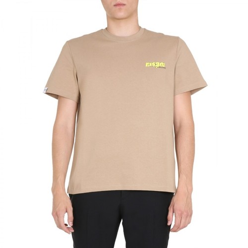 Msgm, Round Neck T-Shirt Beżowy, male, 371.00PLN