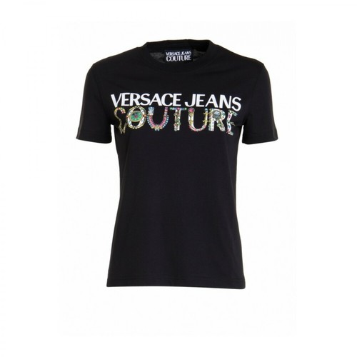 Versace Jeans Couture, logo bijoux t-shirt Czarny, female, 438.00PLN