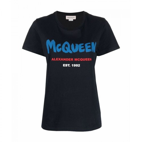 Alexander McQueen, T-shirt with Logo Niebieski, female, 1095.00PLN