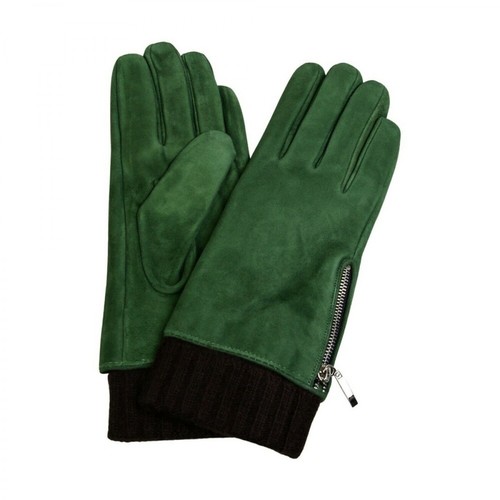 Allora, Zielone rękawiczki skórzane z ocieplaczem Zielony, female, 139.00PLN