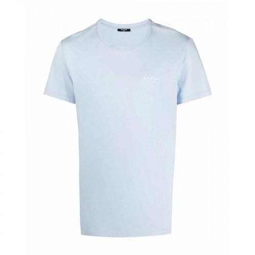 Balmain, T-shirt With Small Flocked Balmain Logo Niebieski, male, 1254.00PLN