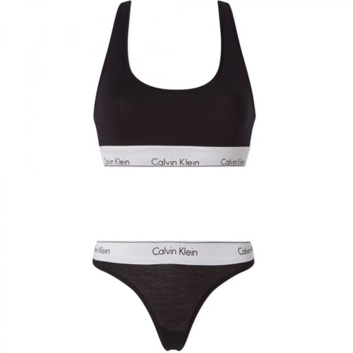 Calvin Klein, Bez podszewki Bralette / Thong Set Lingerie Czarny, female, 298.00PLN