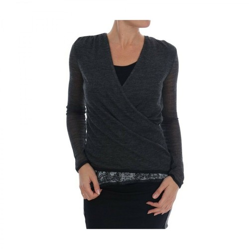 Ermanno Scervino, Wool Lace Top Long Sleeved T-shirt Szary, female, 747.51PLN