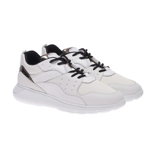 Hogan, sneakers shoes in leather and fabric with silver details Biały, male, 821.00PLN