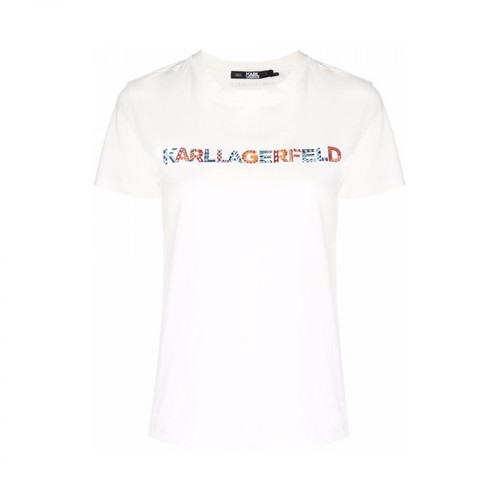 Karl Lagerfeld, Embroidered logo T-shirt Biały, female, 406.00PLN