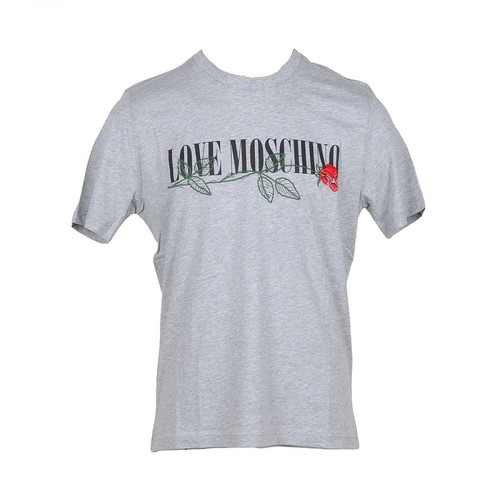 Love Moschino, Embroidered T-Shirt Szary, male, 548.00PLN