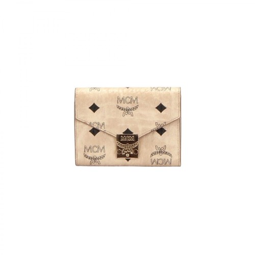MCM Pre-owned, Visetos Leather Tri-Fold Wallet Beżowy, female, 1660.00PLN