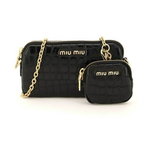 Miu Miu, Croco-embossed leather mini bag with pouch Czarny, female, 4515.00PLN