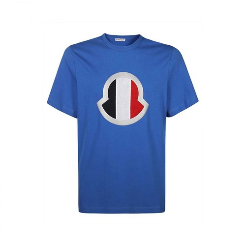 Moncler, Flag Logo T-Shirt Niebieski, male, 1098.00PLN