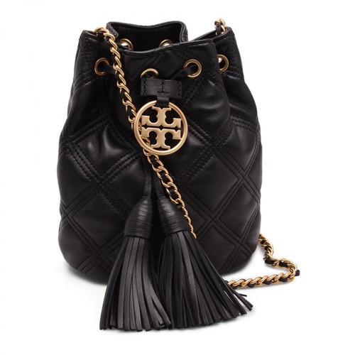 Tory Burch, Fleming Quilted Leather Bucket Bag Czarny, female, 1756.00PLN