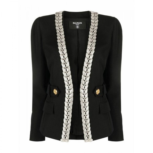 Balmain, Collarless Fitted Embroidered Jacket Czarny, female, 11590.00PLN