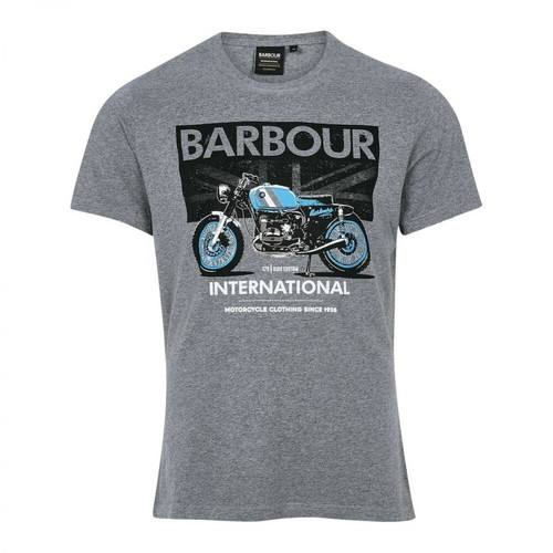 Barbour, T-shirt Mts0837 con stampa motocicletta Szary, male, 295.04PLN