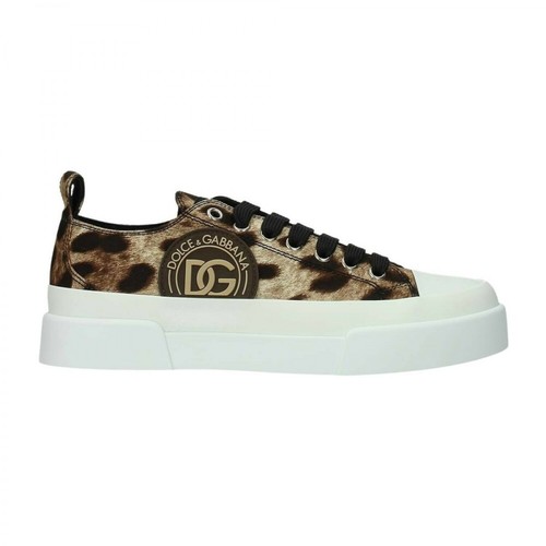 Dolce & Gabbana, Cotton Drill Portofino Light Sneakers With Leopard Print And DG Logo Biały, female, 2171.00PLN