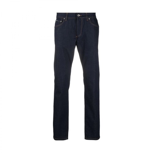 Dolce & Gabbana, Embossed Slim Fit Jeans Niebieski, male, 3082.00PLN