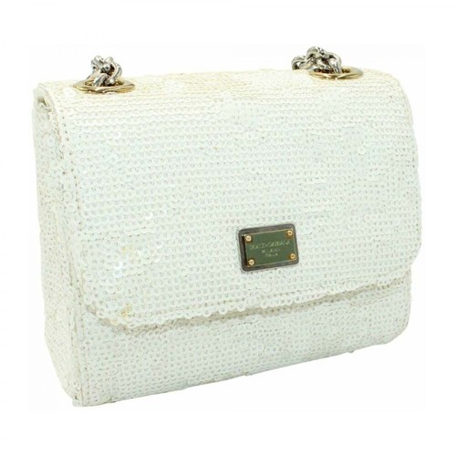 Dolce & Gabbana, Small sequined Bag With Crystal Shoulder Chain Biały, female, 4799.80PLN