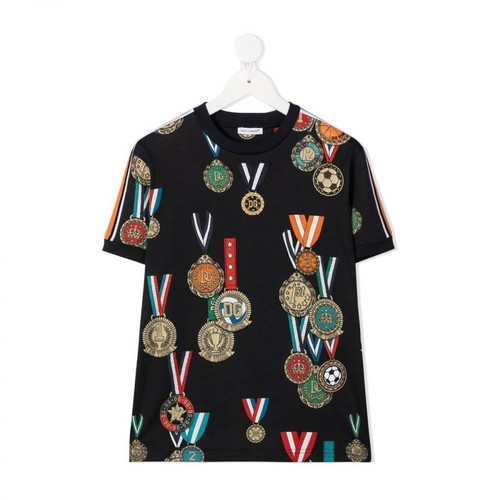 Dolce & Gabbana, T-shirt mm wokół medale Niebieski, male, 1112.64PLN